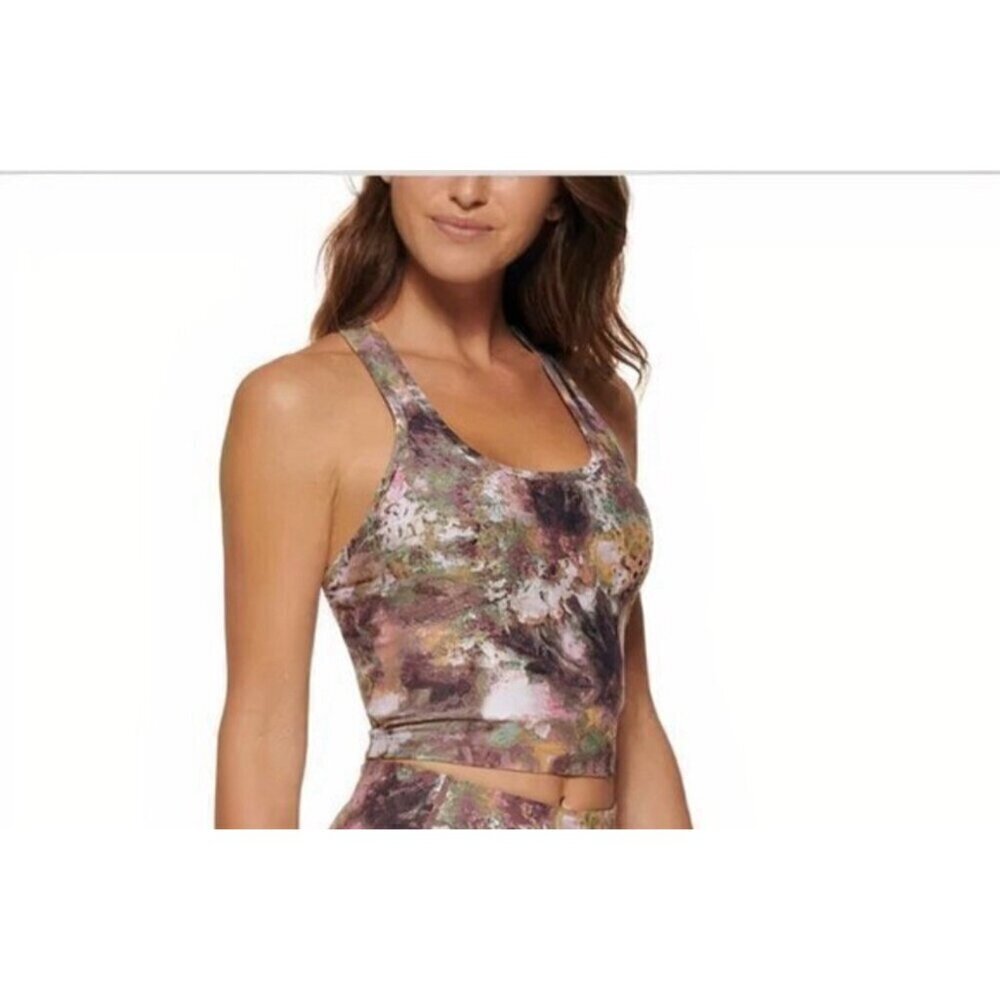 Calvin Klein Performance Printed Racerback Women's Crop Tank Top NWT Java - Picture 2 of 15